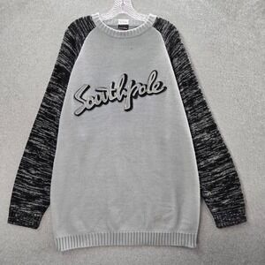 VINTAGE Southpole Men Sweater Large Gray Patch‎ Logo Raglan Long Sleeve Knit